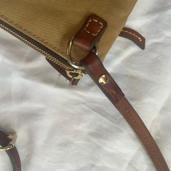 Dooney and Bourke Iconic Tan Crossbody Satchel Leather Stitched Strap - Picture 11 of 14